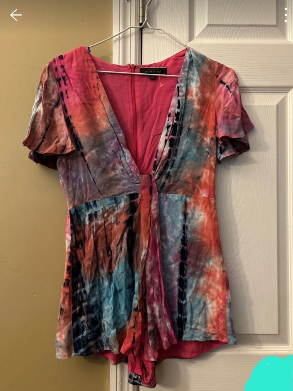Blue Blush Multicolor Tie-Dye V-Neck Romper